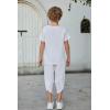 Arshiner Boy’s 2 Pieces Clothes Set Henley Shirt Short Sleeve and Pants Wide Leg Baggy Summer Casual Outfits(White)