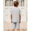 Arshiner Boy’s 2 Pieces Cotton Linen Set Casual Henley Shirts Short Sleeve Beach Shorts Summer Outfits for 5-12 Years(Light Grey)
