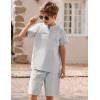 Arshiner Boy’s 2 Pieces Cotton Linen Set Casual Henley Shirts Short Sleeve Beach Shorts Summer Outfits for 5-12 Years(Light Grey)