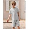 Arshiner Boy’s 2 Pieces Cotton Linen Set Casual Henley Shirts Short Sleeve Beach Shorts Summer Outfits for 5-12 Years(Light Grey)