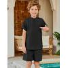 Arshiner Boy’s 2 Pieces Linen Sets Short Sleeve Henley Shirt and Shorts Summer Beach Matching Outfits 5-12 Years(Black)