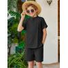 Arshiner Boy’s 2 Pieces Linen Sets Short Sleeve Henley Shirt and Shorts Summer Beach Matching Outfits 5-12 Years(Black)