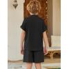 Arshiner Boy’s 2 Pieces Linen Sets Short Sleeve Henley Shirt and Shorts Summer Beach Matching Outfits 5-12 Years(Black)