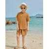Arshiner Boy’s 2 Pieces Linen Sets Short Sleeve Henley Shirt and Shorts Summer Beach Matching Outfits 5-12 Years(Light Brown)