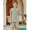 Arshiner Boy’s 2 Pieces Linen Sets Short Sleeve Henley Shirt and Shorts Summer Beach Matching Outfits 5-12 Years(Light Green)
