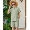 Arshiner Boy’s 2 Pieces Linen Sets Short Sleeve Henley Shirt and Shorts Summer Beach Matching Outfits 5-12 Years(Light Green)
