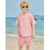 Arshiner Boy’s 2 Pieces Linen Sets Short Sleeve Henley Shirt and Shorts Summer Beach Matching Outfits 5-12 Years(Light Pink)