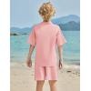 Arshiner Boy’s 2 Pieces Linen Sets Short Sleeve Henley Shirt and Shorts Summer Beach Matching Outfits 5-12 Years(Light Pink)