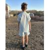 Arshiner Boy’s 2 Pieces Linen Sets Short Sleeve Henley Shirt and Shorts Summer Beach Matching Outfits 5-12 Years(Pale Blue)