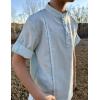 Arshiner Boy’s 2 Pieces Linen Sets Short Sleeve Henley Shirt and Shorts Summer Beach Matching Outfits 5-12 Years(Pale Blue)