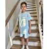 Arshiner Boy’s 2 Pieces Linen Sets Short Sleeve Henley Shirt and Shorts Summer Beach Matching Outfits 5-12 Years(Pale Blue)