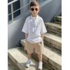 Arshiner Boy’s 2 Pieces Linen Sets Short Sleeve Henley Shirt and Shorts Summer Beach Matching Outfits 5-12 Years(White & Khaki)
