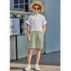 Arshiner Boy’s 2 Pieces Linen Sets Short Sleeve Henley Shirt and Shorts Summer Beach Matching Outfits 5-12 Years(White & Light Green)