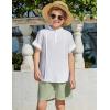 Arshiner Boy’s 2 Pieces Linen Sets Short Sleeve Henley Shirt and Shorts Summer Beach Matching Outfits 5-12 Years(White & Light Green)