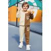 Arshiner Boys Cartoon Face Print Two Tone Crewneck Sweatshirt and Pants Set Tracksuits Outfits Size (2T – 7-8)(Apricot & Brown)
