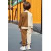 Arshiner Boys Cartoon Face Print Two Tone Crewneck Sweatshirt and Pants Set Tracksuits Outfits Size (2T – 7-8)(Apricot & Brown)
