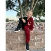 Arshiner Boys Cartoon Face Print Two Tone Crewneck Sweatshirt and Pants Set Tracksuits Outfits Size (2T – 7-8)(Black & Burgundy)