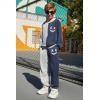 Arshiner Boys Cartoon Face Print Two Tone Crewneck Sweatshirt and Pants Set Tracksuits Outfits Size (2T – 7-8)(Grey & Navy Blue)