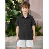 Arshiner Boys Casual Short Sleeve Button Down Shirt Fashion Textured Summer Beach Shirt 3-13 Years Old(Black)
