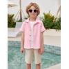 Arshiner Boys Casual Short Sleeve Button Down Shirt Fashion Textured Summer Beach Shirt 3-13 Years Old(Deep Pink)