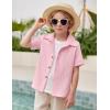Arshiner Boys Casual Short Sleeve Button Down Shirt Fashion Textured Summer Beach Shirt 3-13 Years Old(Deep Pink)