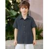 Arshiner Boys Casual Short Sleeve Button Down Shirt Fashion Textured Summer Beach Shirt 3-13 Years Old(Dusty Blue)