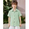 Arshiner Boys Casual Short Sleeve Button Down Shirt Fashion Textured Summer Beach Shirt 3-13 Years Old(Ice Green)