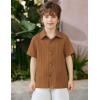 Arshiner Boys Casual Short Sleeve Button Down Shirt Fashion Textured Summer Beach Shirt 3-13 Years Old(Light Brown)