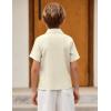 Arshiner Boys Casual Short Sleeve Button Down Shirt Fashion Textured Summer Beach Shirt 3-13 Years Old(Light Khaki)