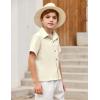 Arshiner Boys Casual Short Sleeve Button Down Shirt Fashion Textured Summer Beach Shirt 3-13 Years Old(Light Khaki)