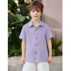 Arshiner Boys Casual Short Sleeve Button Down Shirt Fashion Textured Summer Beach Shirt 3-13 Years Old(Lilac)