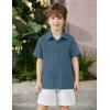 Arshiner Boys Casual Short Sleeve Button Down Shirt Fashion Textured Summer Beach Shirt 3-13 Years Old(Navy Blue)