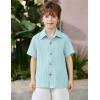 Arshiner Boys Casual Short Sleeve Button Down Shirt Fashion Textured Summer Beach Shirt 3-13 Years Old(Powder Blue)