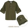 Arshiner Boys Cotton Linen Henley Shirt Button Down Shirt Long Sleeve T Shirt Beach Shirt Tee Casual Solid Tops(Army Green)