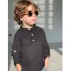 Arshiner Boys Cotton Linen Henley Shirt Button Down Shirt Long Sleeve T Shirt Beach Shirt Tee Casual Solid Tops(Midnight Black)
