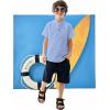 Arshiner Boys Linen Shirt Button Down Henley Short Sleeve Casual Dress Summer Beach T Shirts Top with One Pocket(Blue)