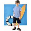 Arshiner Boys Linen Shirt Button Down Henley Short Sleeve Casual Dress Summer Beach T Shirts Top with One Pocket(Blue)