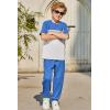 Arshiner Boy’s Pants Set – 2 Piece ColorBlock Short Sleeve T-Shirt and Active Pants – Casual Clothing Outfits 5-12 Years(Blue)