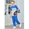Arshiner Boy’s Pants Set – 2 Piece ColorBlock Short Sleeve T-Shirt and Active Pants – Casual Clothing Outfits 5-12 Years(Blue)