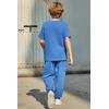Arshiner Boy’s Pants Set – 2 Piece ColorBlock Short Sleeve T-Shirt and Active Pants – Casual Clothing Outfits 5-12 Years(Blue)
