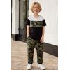 Arshiner Boy’s Pants Set – 2 Piece ColorBlock Short Sleeve T-Shirt and Active Pants – Casual Clothing Outfits 5-12 Years(Camel Camo)