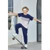 Arshiner Boy’s Pants Set – 2 Piece ColorBlock Short Sleeve T-Shirt and Active Pants – Casual Clothing Outfits 5-12 Years(Navy)