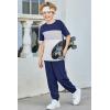 Arshiner Boy’s Pants Set – 2 Piece ColorBlock Short Sleeve T-Shirt and Active Pants – Casual Clothing Outfits 5-12 Years(Navy)