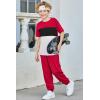 Arshiner Boy’s Pants Set – 2 Piece ColorBlock Short Sleeve T-Shirt and Active Pants – Casual Clothing Outfits 5-12 Years(Red)