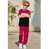 Arshiner Boy’s Pants Set – 2 Piece ColorBlock Short Sleeve T-Shirt and Active Pants – Casual Clothing Outfits 5-12 Years(Wine Red)
