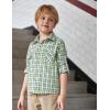 Arshiner Boy’s Plaid Button Down Shirt Long Sleeve Roll Up Casual Shirts with Pocket 4-11 Years(Green/White Plaid)