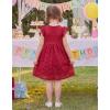 Arshiner Flower Girl Dress Toddler Lace Tutu Ruffle Sleeve Wedding Birthday Party Tulle Dresses(Red)