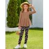 Arshiner Girls 2 Piece Clothing Set Floral Ruffle Hem Bell Sleeve Top and Leggings Fall Winter Outfits for 2-10 Years(Black Orange Floral)