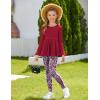 Arshiner Girls 2 Piece Clothing Set Floral Ruffle Hem Bell Sleeve Top and Leggings Fall Winter Outfits for 2-10 Years(Dark Red Floral)