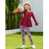 Arshiner Girls 2 Piece Clothing Set Floral Ruffle Hem Bell Sleeve Top and Leggings Fall Winter Outfits for 2-10 Years(Dark Red Floral)